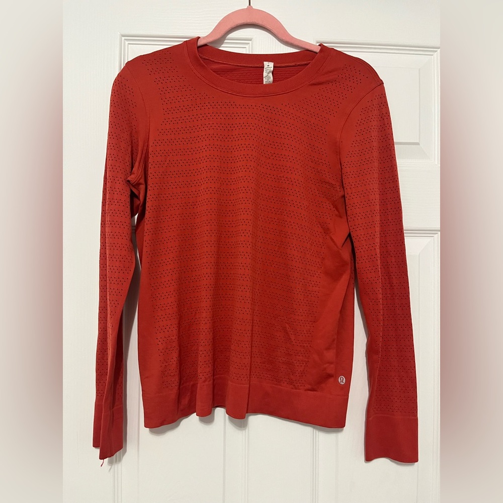 Lululemon Long Sleeve Seamless Top Orange Red Ventilated Size 8